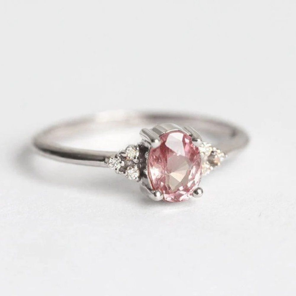 Sterling Silver Pink Zircon Stone Crystal Cocktail Ring